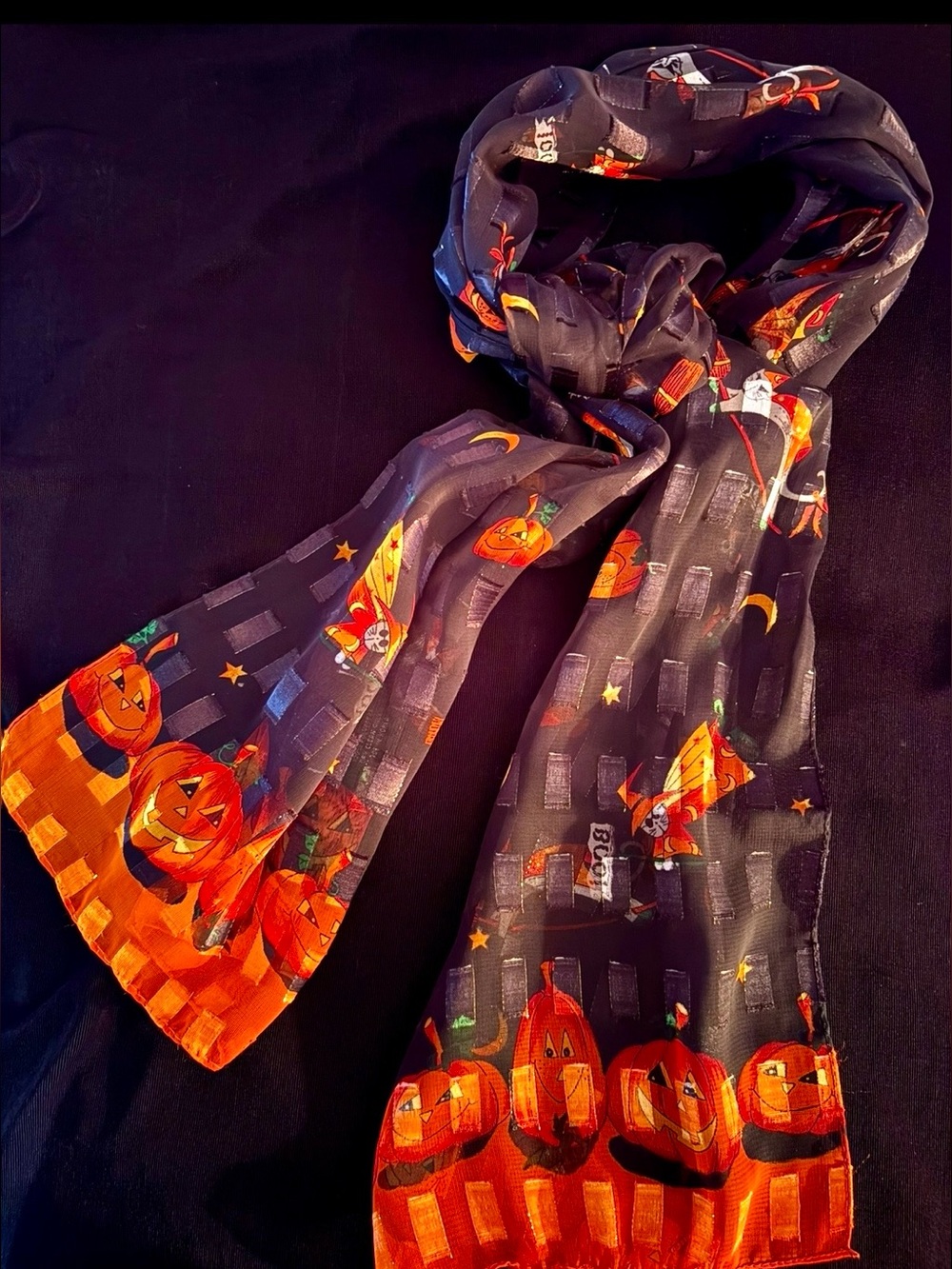 New Cejon Black & Orange Halloween Pumpkin Sheer Scarf